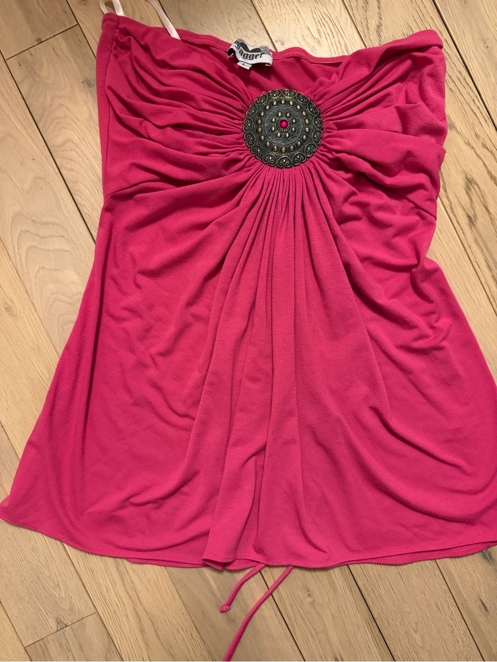 Strapless Hot Pink Tank with Decorative Medallion